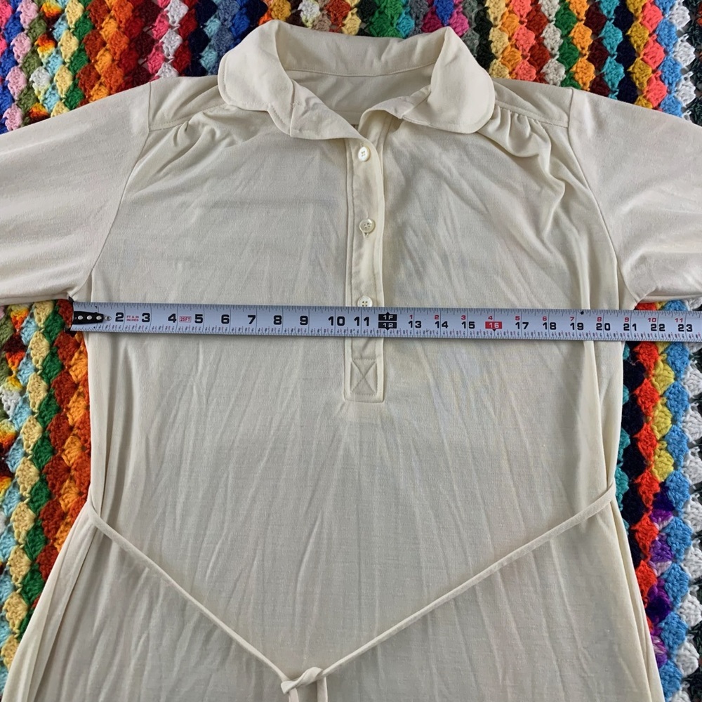 Vintage Jersey Stretch Knit Button Polo Collar Lace Eyelet Tie Belted Mi… - Picture 4 of 9
